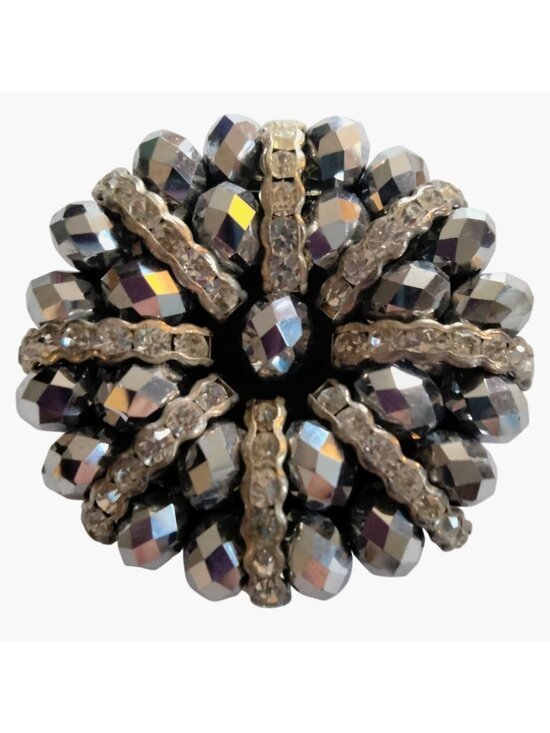 Bling Rescue Jewelry - Rhinestone Beaded Brooch Artisan Silver Crystal Artisan Pin